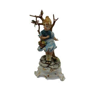 VIERTASCA Capodimonte Girl Figurine and Tree Floral Decor Italy Vintage